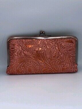 PATRICIA NASH Leather Everly Small Burnt Coral Clutch Bag Purse Wallet Rose Gold